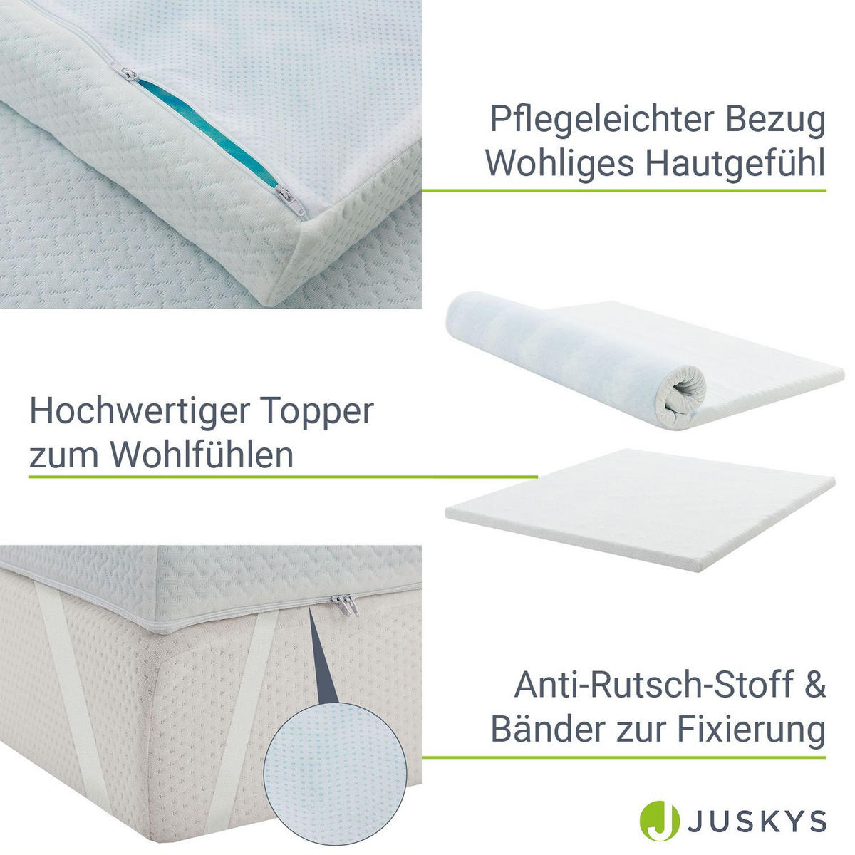 TOPPER 180x200 cm 7-Zonen Matratzenschoner aus Memory Foam - Weiß, Textil (180/200cm) - Juskys