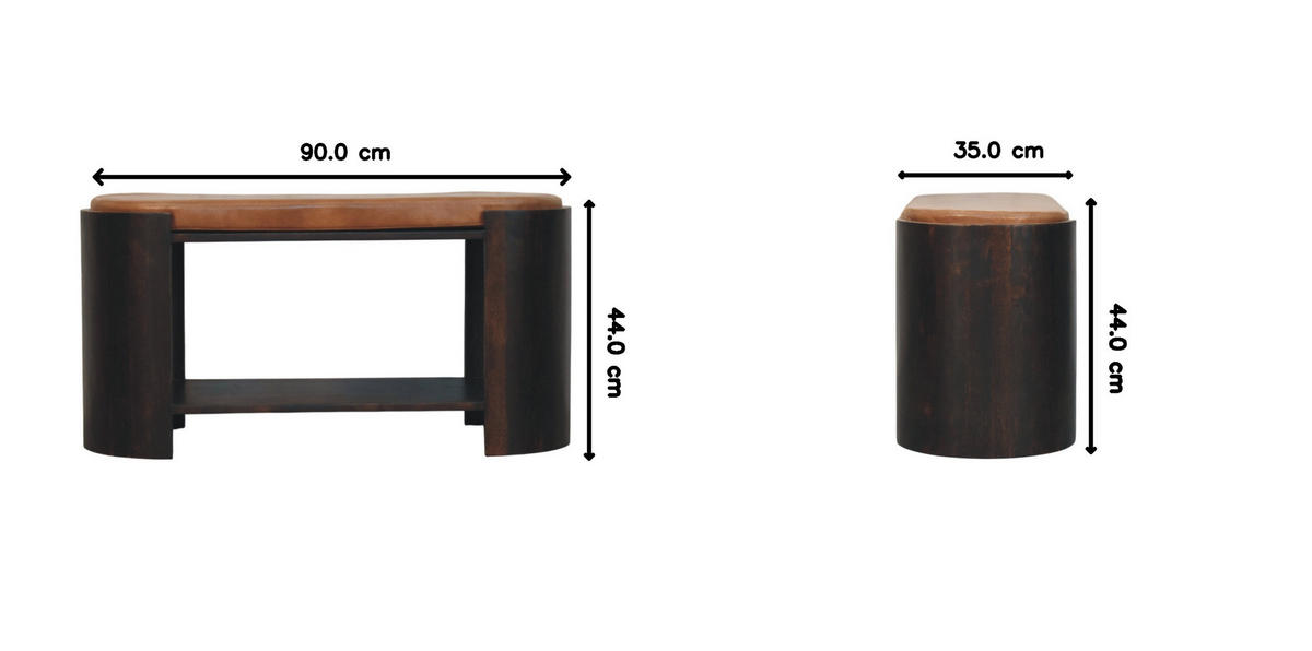 LAVICA s povrchovou úpravou Velvet Mocha, 1 otvorená polica, poťah z pravej kože, tmavohnedá - hnedá/tmavohnedá, koža/drevo (90/44/35cm) - Artisan Furniture