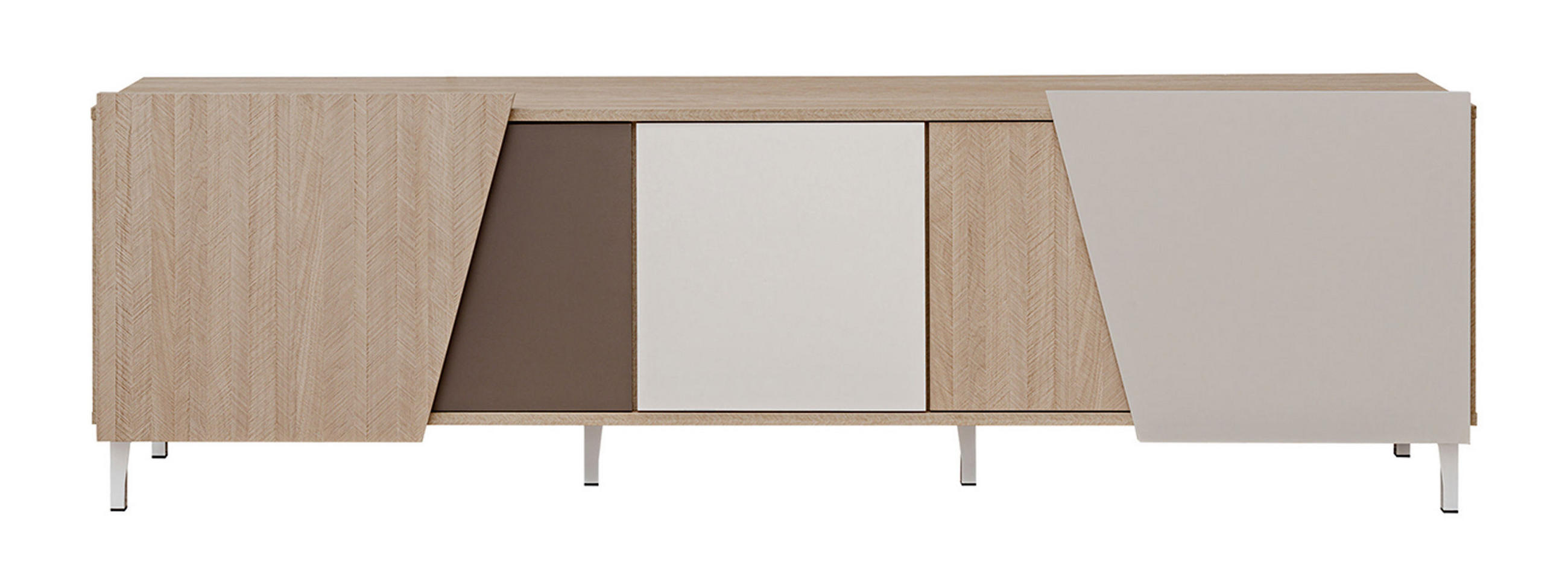 LOWBOARD Viste braun / weiß hochglanz 180 / 40 / 56cm - Ecru/Weiß Hochglanz, Holz/Holzwerkstoff (180/56/40cm) - Furnival