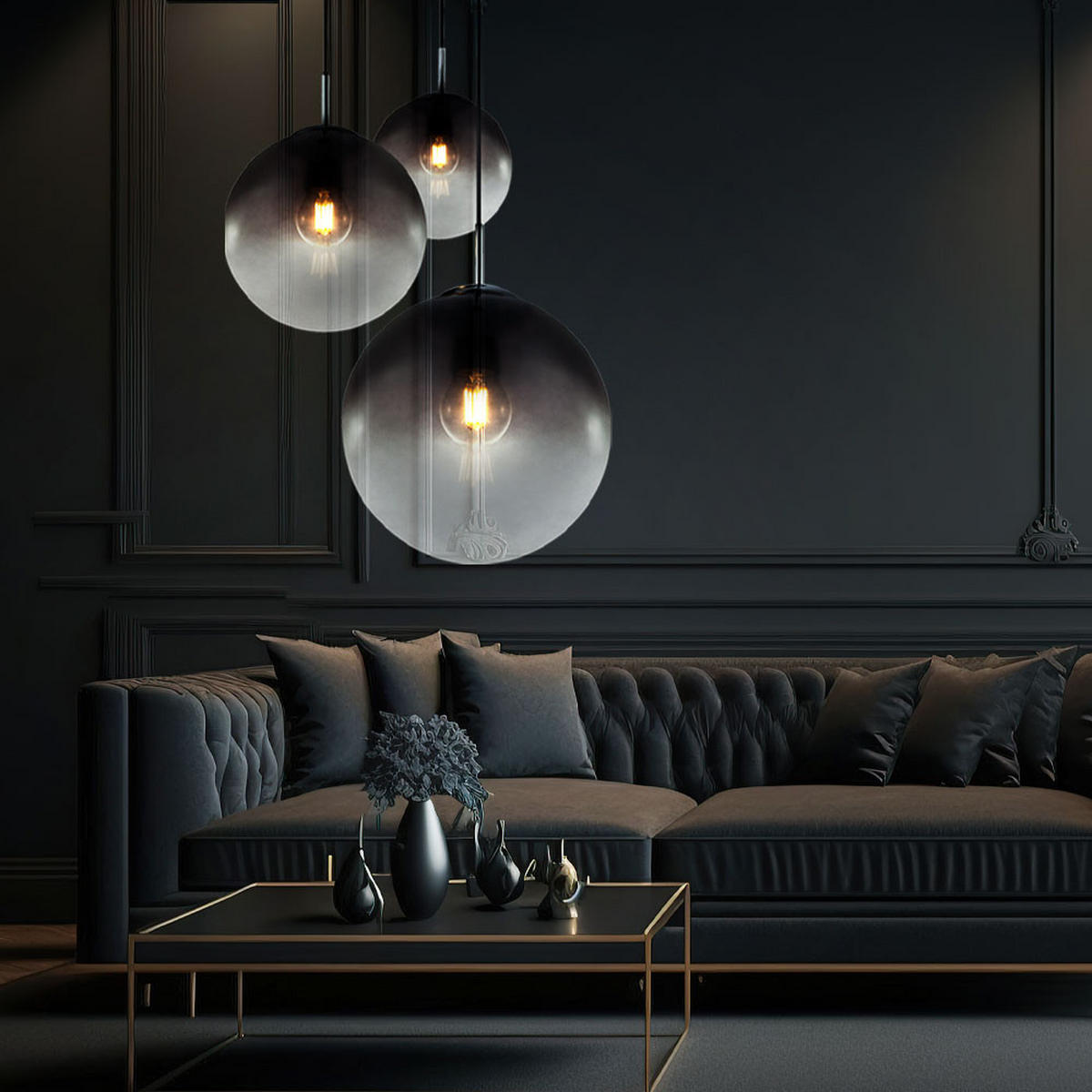 LED HÄNGELEUCHTE VARUS Grau Chrom - Grau, Glas (51/51/120cm) - Globo Lighting