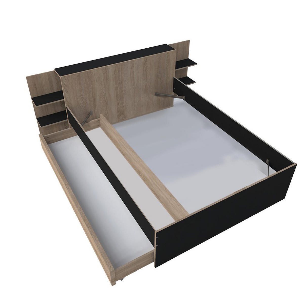 BETT CITY mit Kopfteil und Schublade/ Bett 140x190 - Schwarz & gebleichte Eiche Dekor - Schwarz/Sonoma Eiche, Holzwerkstoff (140/190cm) - Weber Industries