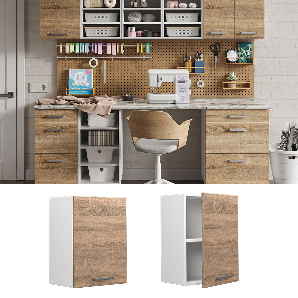 UNIVERZÁLNÍ NÁSTĚNNÁ SKŘÍŇKA R-Line Sonoma - bílá/Sonoma dub, kompozitní dřevo (45/60/31cm) - Vicco