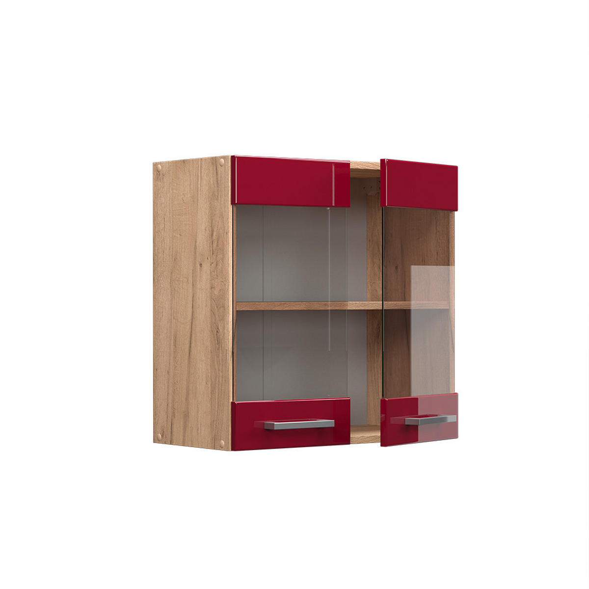 KÜCHENGLASSCHRANK R-Line Rot Hochglanz 60 cm - Honigeiche/Bordeaux, Holzwerkstoff (60/60/31cm) - Vicco
