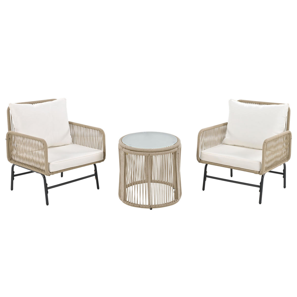 GARTENMÖBEL 124x71x80cm beige aus Eisen und Seil, mit Kissen - Beige, Metall - Modfu