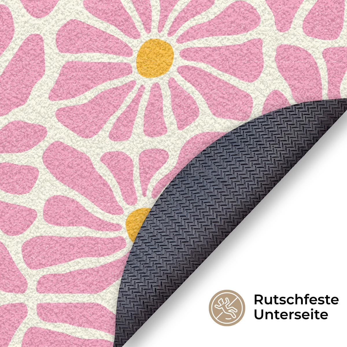 FUSSMATTE Blumen - Muster - Rosa - Beige - Orange Sauberlaufmatte 120x120 cm - Rosa, Kunststoff (120/120cm) - MuchoWow