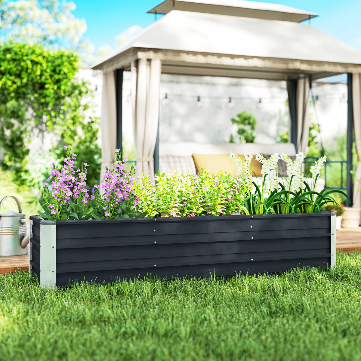 STAHL-HOCHBEET, dunkelgrau, 183×47×40 cm, wetterfest - Grau, Metall (183/40/47cm) - Biohort