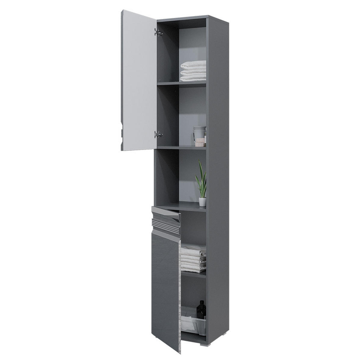 BADSCHRANK Fredd Anthrazit 36.4 x 190.5 cm - Anthrazit, Holzwerkstoff (36.4/190.5/31cm) - Vicco