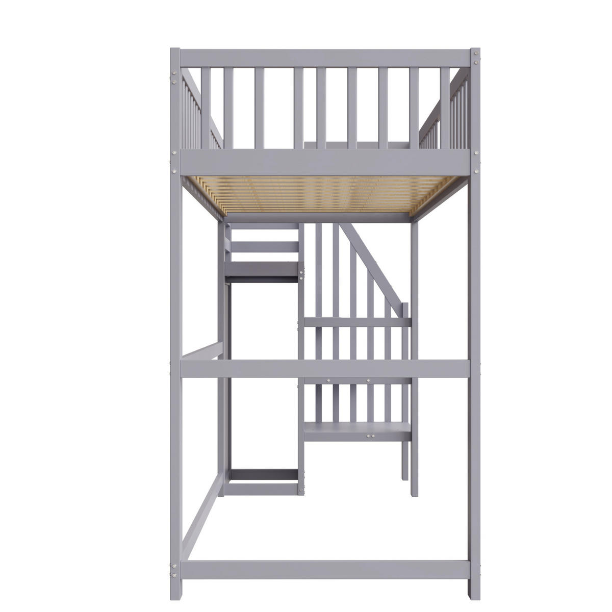 HOCHBETT 90/200 cm mit Treppe, Kleiderschrank und Stauraum, Grau - Grau, Holzwerkstoff (90/200cm) - Redom