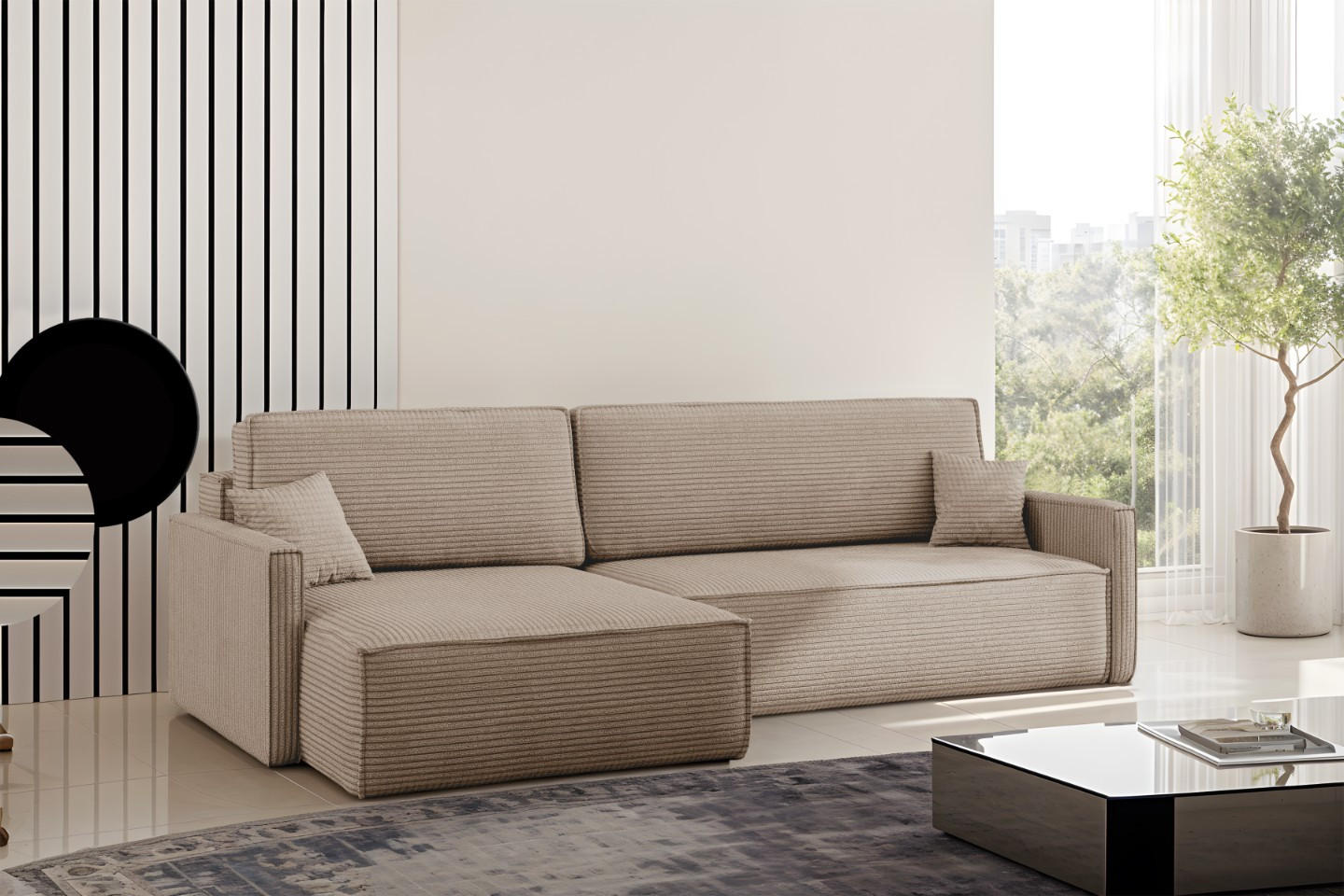 SCHLAFSOFA Carlos, Ecksofa L-Form mit schlaffunktion und bettkasten Stoff Poso Dunkelbeige Links - Taupe, Holz (142/83/250cm) - Kaiser Möbel