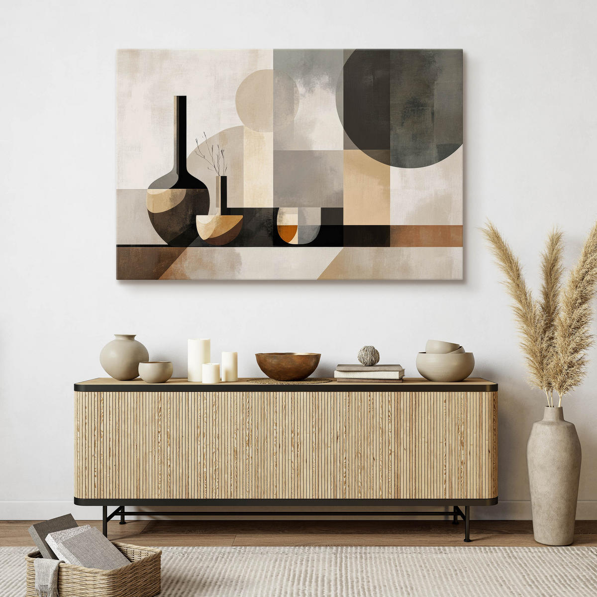 LEINWANDBILD Abstraktion Boho Stil 120/80 cm - Beige/Schwarz, Textil (120/80cm) - Muralo