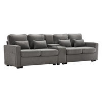 4-SITZER Sofa Leinenstoff mit Konsole USB-Anschluss und Getränkehaltern 290/83/88 cm Dunkelgrau - Dunkelgrau, Textil (88/290/83cm) - Redom