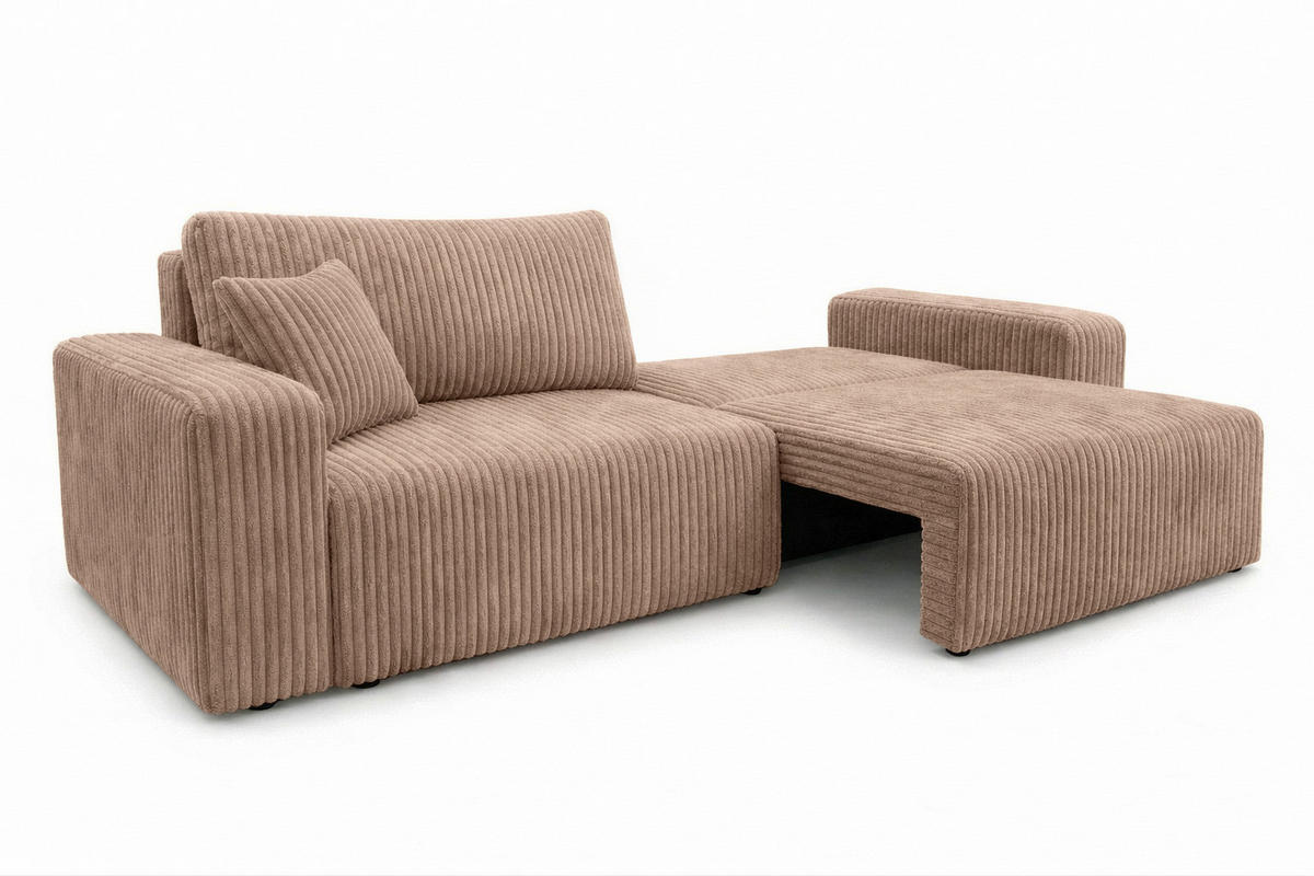 SOFA Mit Schlaffunktion Und Bettkasten, Cordstoff Tilia, Braun, BEST SCORNER - Braun, Holz (245/83/90cm) - Kaiser Möbel