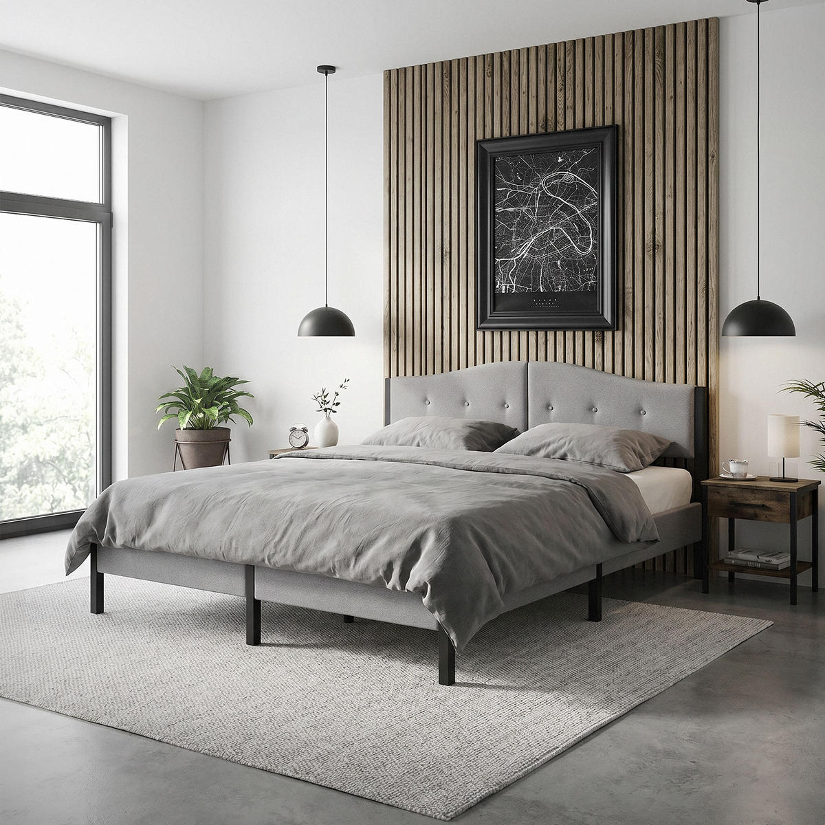 ČALOUNĚNÁ postel 180x200 cm, šedá, s roštem a lněným potahem - šedá, kompozitní dřevo/textil (180/200cm) - ML-DESIGN