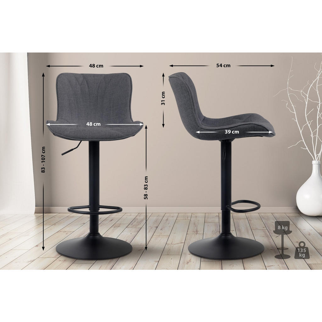 Thumbnail - CLP Barhocker, Schwarz, Textil, 48x83x54 cm, Esszimmer, Barmöbel, Barhocker