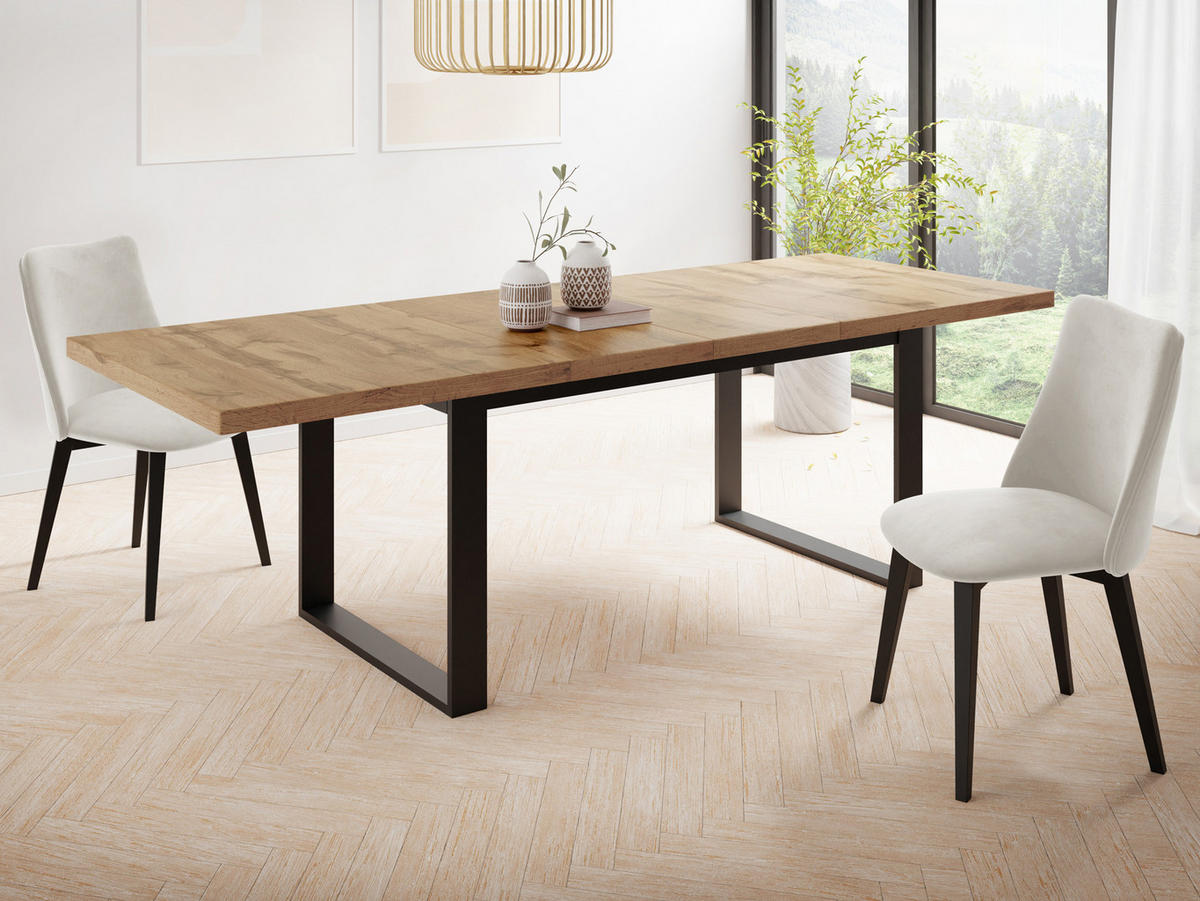 ESSTISCH Valentino rechteckig ausziehbar, Wotan Eiche 160/240/90/75 cm - Eiche Wotan/Schwarz, Holzwerkstoff/Metall (160/90/75cm) - WFL GROUP