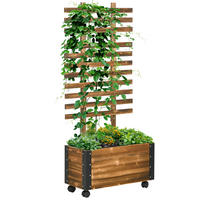 HOCHBEET mit Rankgitter, Blumenkasten mit Rollen, für Kletterpflanzen, Holz, Verkohlt - Dunkelbraun, Holz (31/147/65cm) - Outsunny