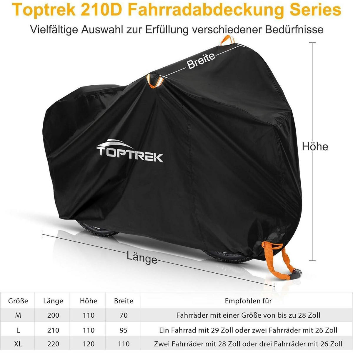 FAHRRADABDECKUNG für 3 Fahrräder 220 x 120 x 110 cm Wasserdicht 210D Oxford-Gewebe - Schwarz, Textil (110/110/220cm)