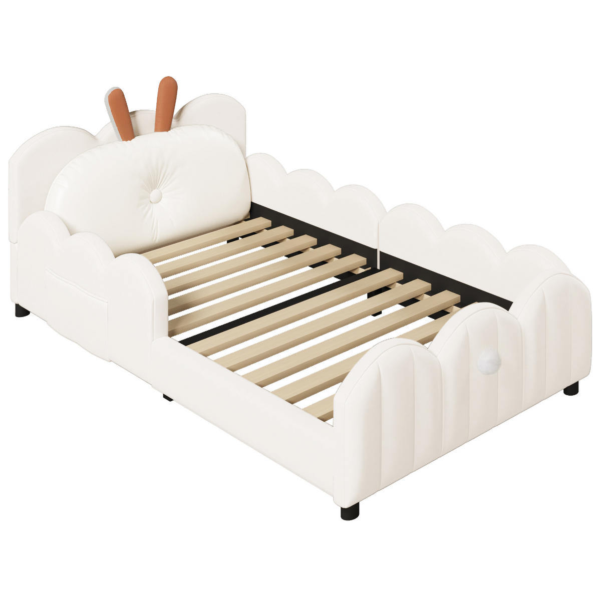 POLSTERBETT 90/200 cm Beige mit Kaninchen-Kissen und Lattenrost - Beige, Textil (90/200cm) - MIVRAY