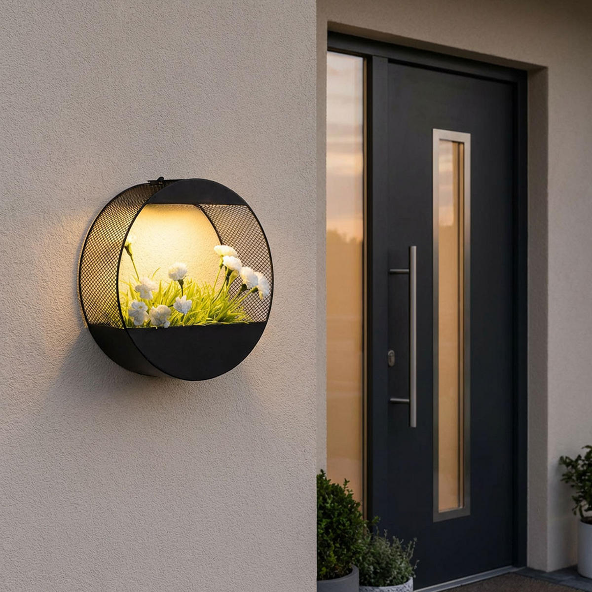 AUSSEN-WANDLEUCHTE LED Solar Metall Schwarz Pflanzgefäß - Schwarz, Metall (12/25/25cm)