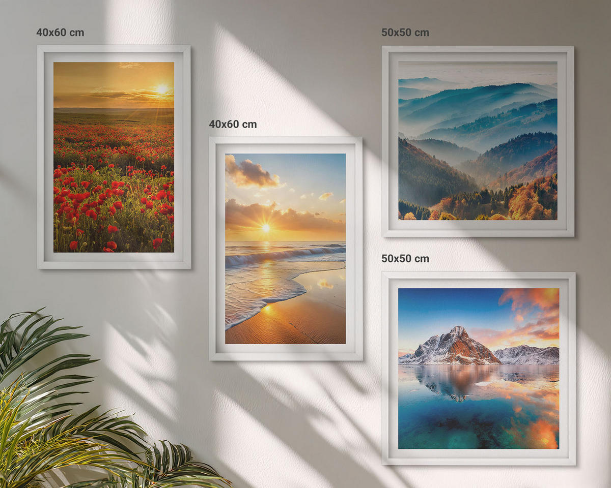 WANDBILDER 4er-Set - 50x50 cm & 40x60 cm Weißer Rahmen - Landschaften aus Bergen und Meeren im Westen - Weiß, Kunststoff (50/50cm) - ArtPrintCave