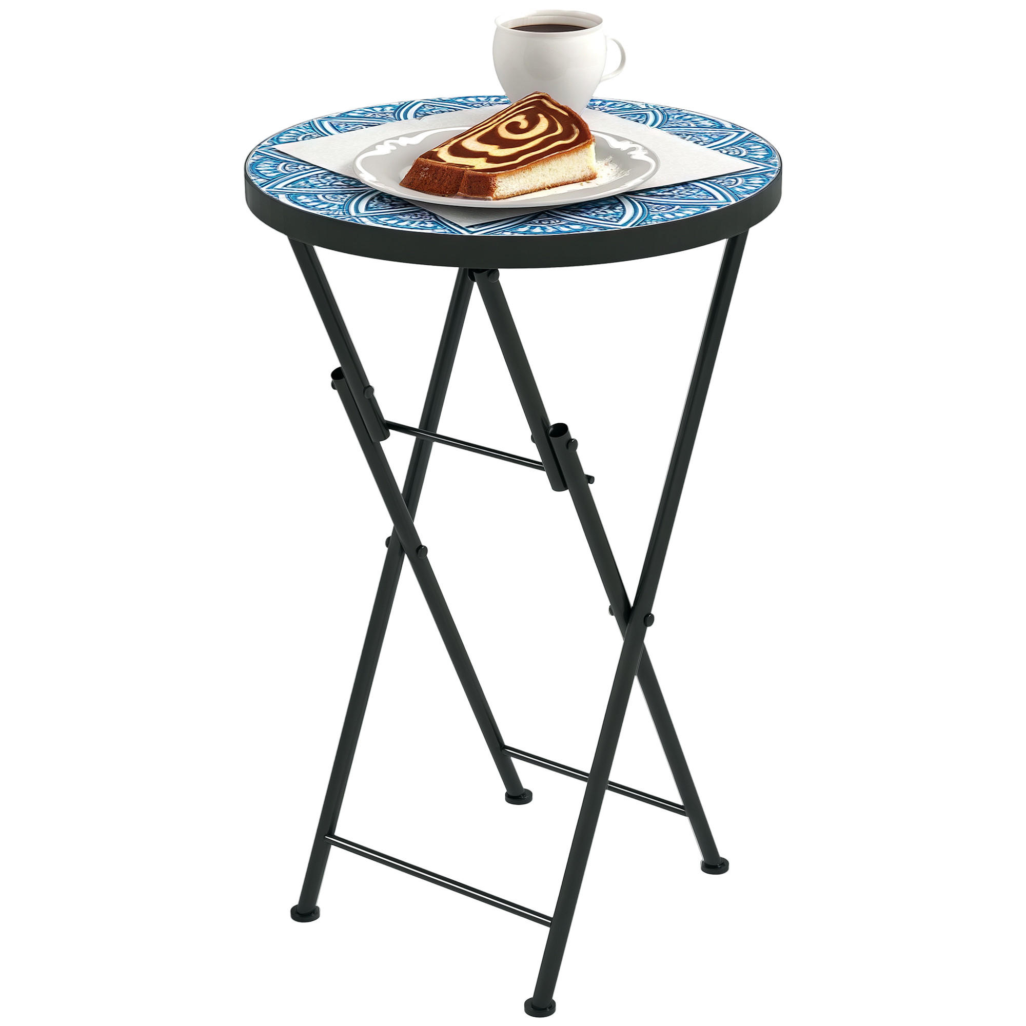 GARTENTISCH DE-07249 rund, klappbar mit Mosaik-Muster Blau - Blau, Metall (35.5/35.5/55cm) - ComfortXL