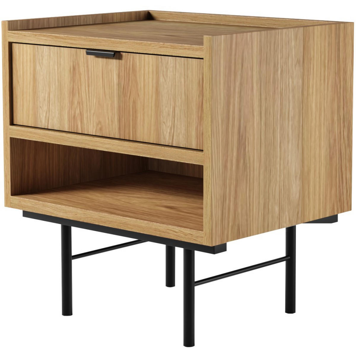 NACHTTISCH Evron mit 1 Schublade, Hikora Eiche - Eichefarben/Schwarz, Holzwerkstoff/Metall (51/55/40cm) - Beautysofa