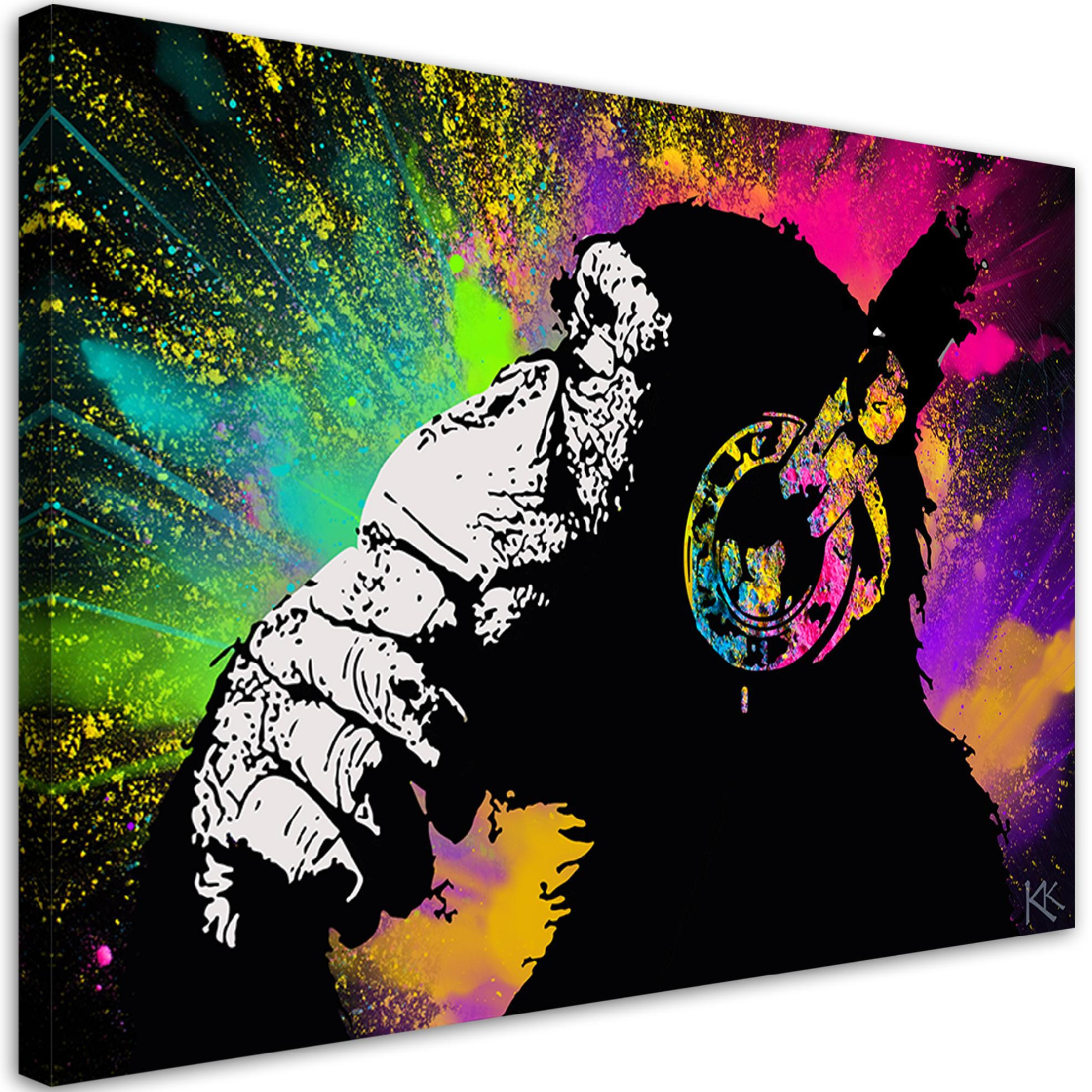 LEINWANDBILD Banksy Buntes Affe 100x70cm - Multicolor, Textil (100/70cm) - Feeby