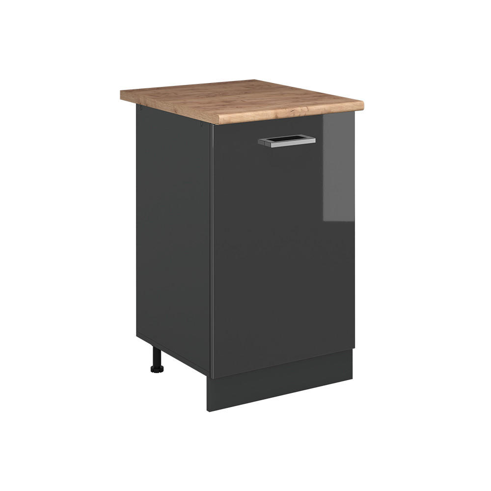 KÜCHENUNTERSCHRANK R-Line, Anthrazit Hochglanz/Anthrazit, 50 cm Arbeitsplatte Goldkraft Eiche - Anthrazit, Holzwerkstoff (50/81.6/60cm) - Vicco