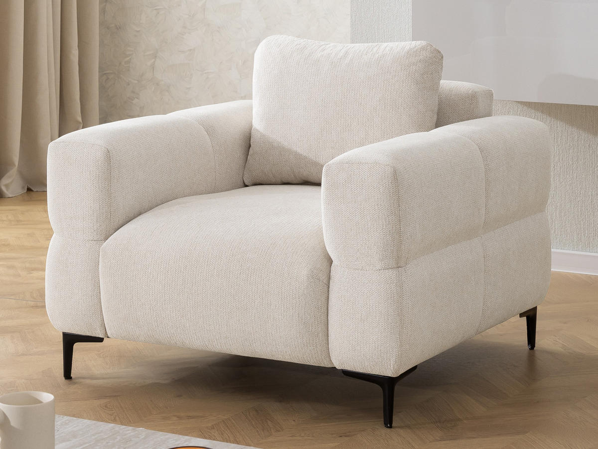 SITZGARNITUR 2+1 Cardea in Bubble-Optik aus weichem Creme Strukturstoff mit hohem Sitzkomfort - Creme/Schwarz, Holz/Textil (154/80/97cm) - S-Style Möbel