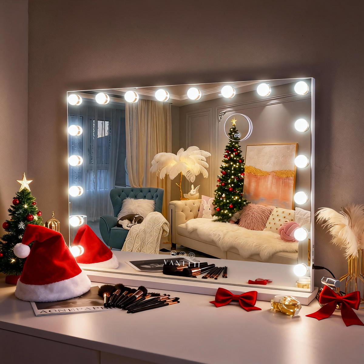 SCHMINKSPIEGEL mit LED-Beleuchtung weiß 80/58 cm - Weiß, Metall (80/58/3cm) - VANITII