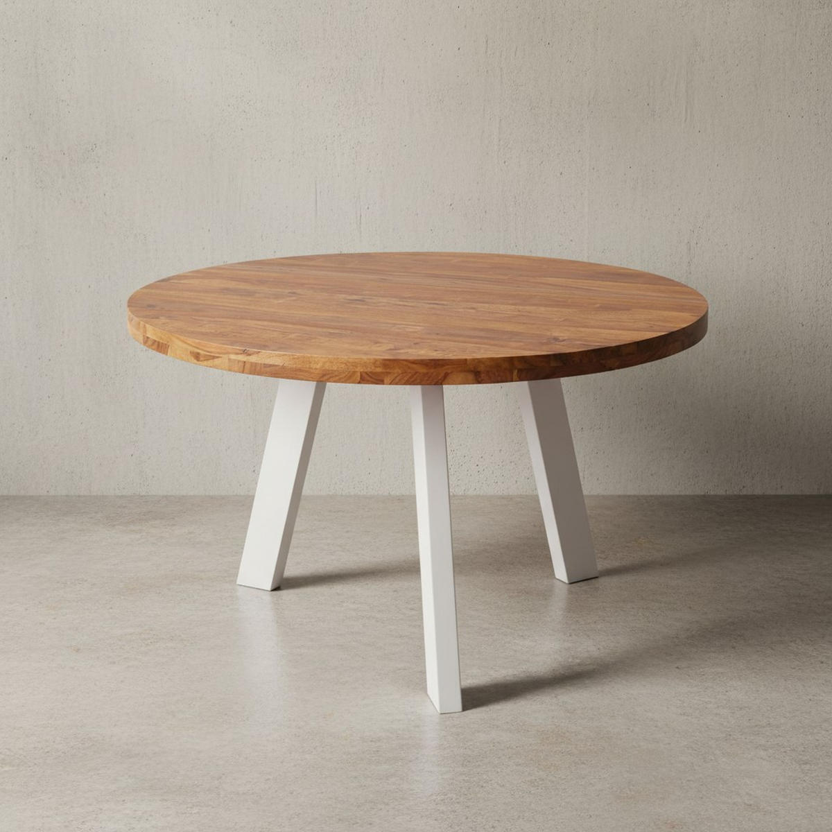 ESSZIMMERTISCH – Rund Massivholz Braun 130 cm weiße Beine - Braun/Weiß, Holz/Metall (130/130/77cm) - KADIMA DESIGN