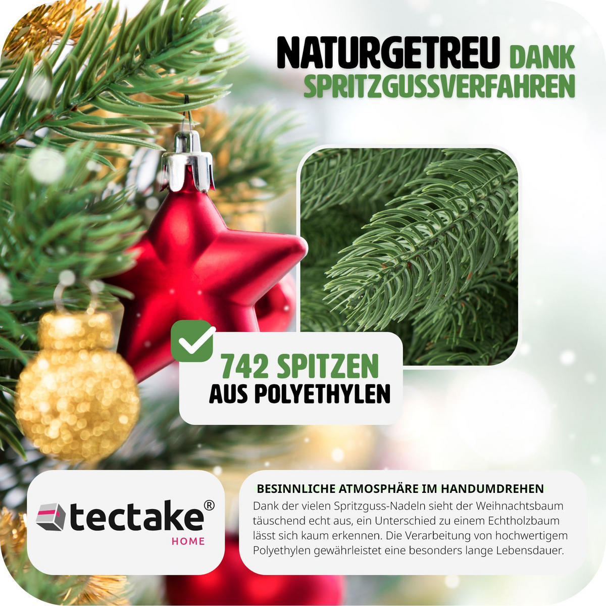 WEIHNACHTSBAUM ,inklusive Metallständer mit Kunststoffkappen,grün - Grün, Kunststoff (180cm) - tectake