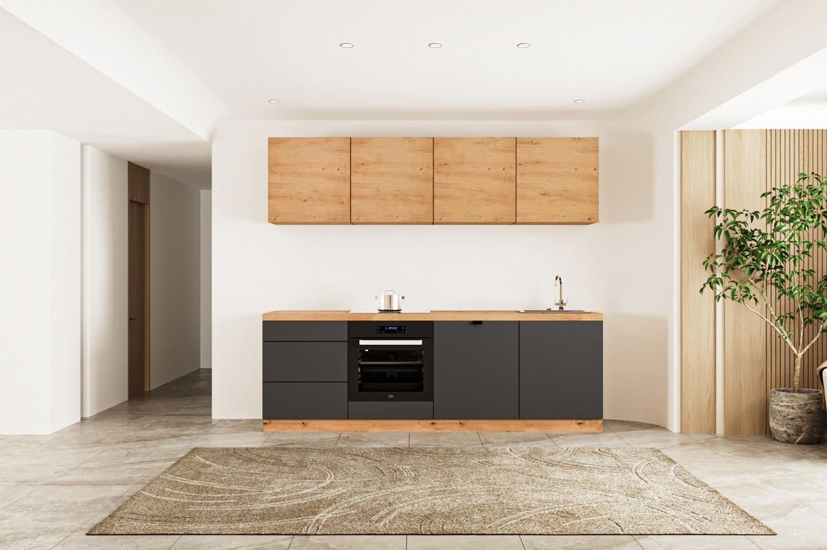 KÜCHENZEILE 240 cm - Langen KL28-M240 - in Grau / Artisan Eiche - Eiche Artisan/Grau, Holz (240/212/52cm)