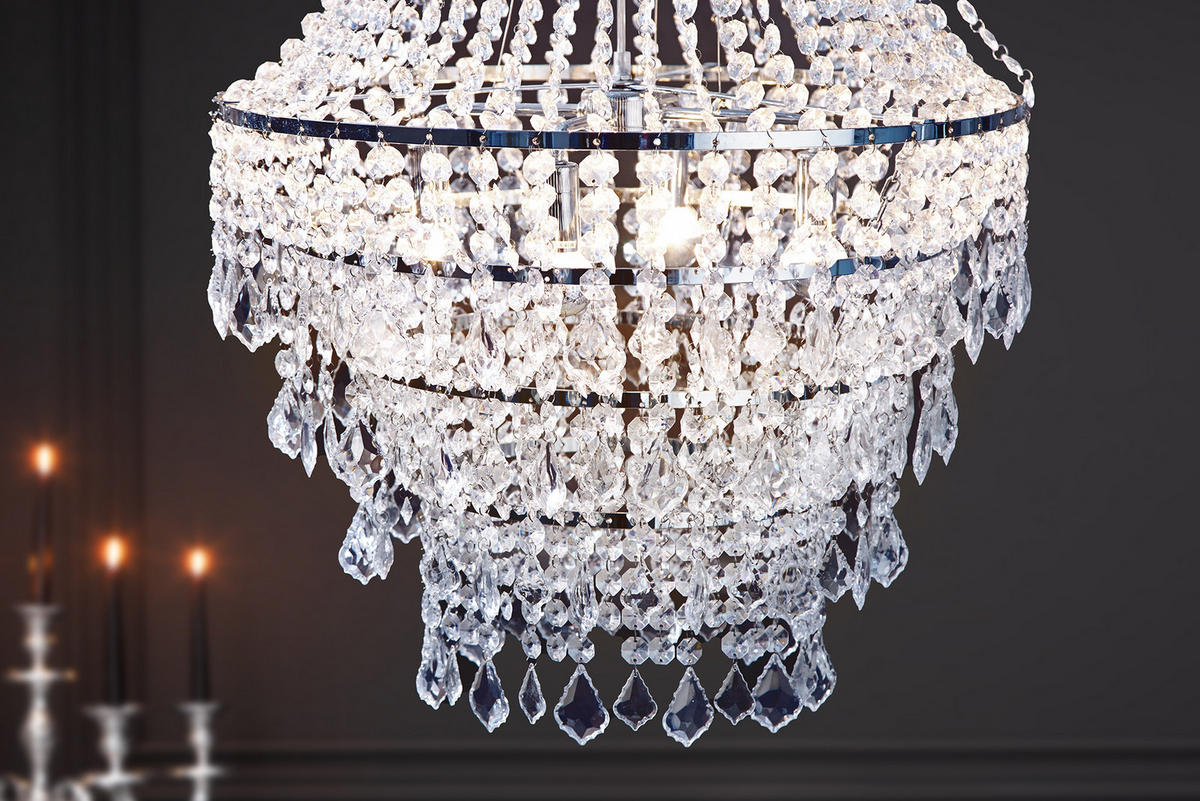 HÄNGELEUCHTE ROYAL XL Kunststoff Transparent 105 cm - Transparent/Silberfarben, Kunststoff/Metall (60/60/105cm) - riess-ambiente