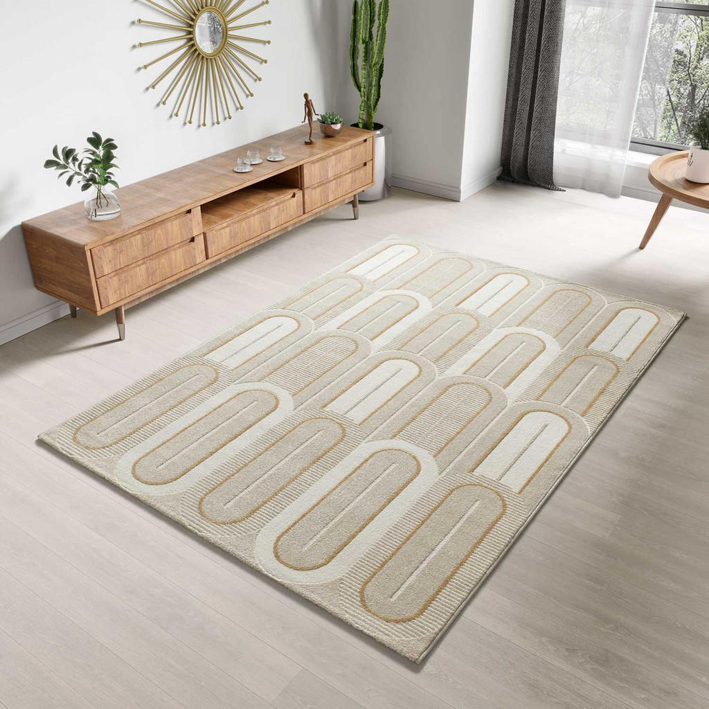 Thumbnail - Atticgo Webteppich, Beige, Creme, Textil, Grafikmuster, Rechteckig, 200x290 cm, Oeko-Tex® Standard 100, für Fußbodenheiz...