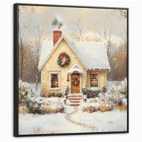 LEINWAND Bilder mit Rahmen - Weihnachten - Zuhause - Winter - Schnee - 90x90 - Creme, Textil (90/90cm) - MuchoWow