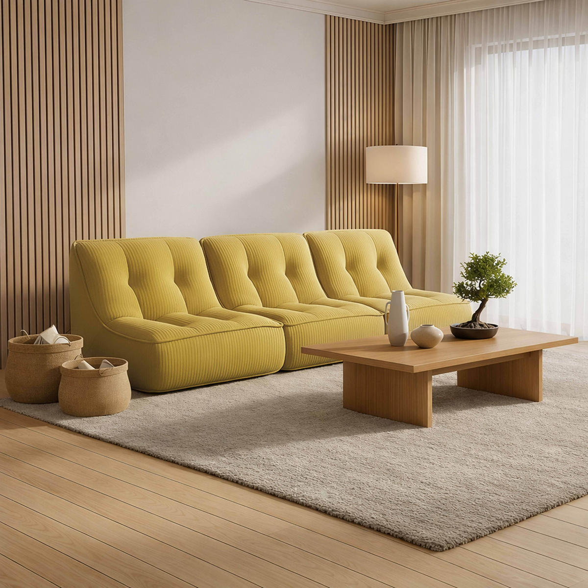 GARTENSOFA mit 3 Sitzplätzen, Gelb - Gelb, Textil (240/70/90cm) - Oviala