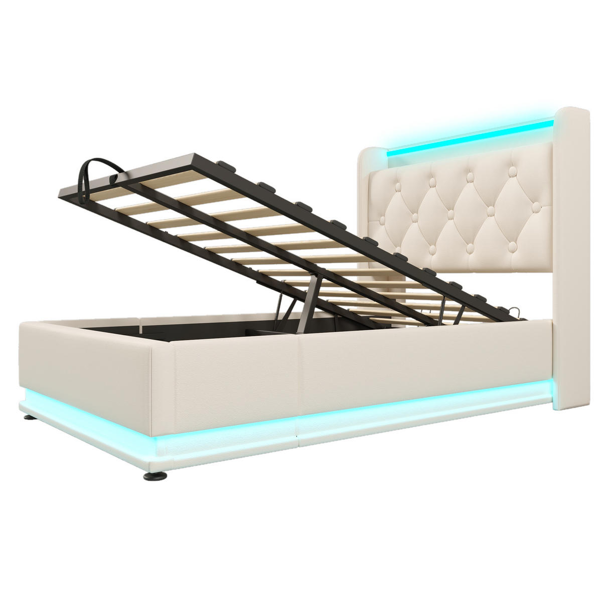 POLSTERBETT 90/200 cm in Weiß mit LED-Beleuchtung, Stauraum und USB/Type-C - Weiß, Kunststoff (90/200cm) - Flora Grace