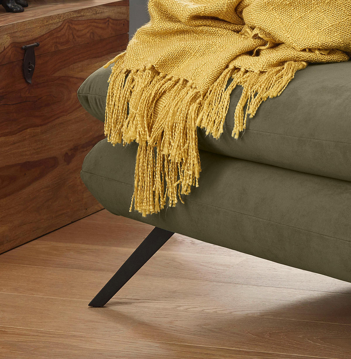 LONGSEAT CHAMRE Dunkelgrün Webstoff - Dunkelgrün/Schwarz, Textil (130/95/160cm) - KAWOLA