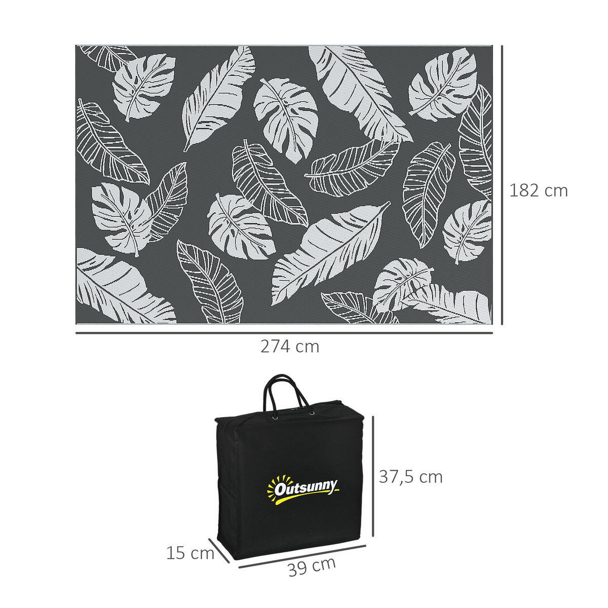 OUTDOORTEPPICH, Kunststoff, Grau+Weiß - Weiß/Grau, Kunststoff (274/182cm) - Outsunny