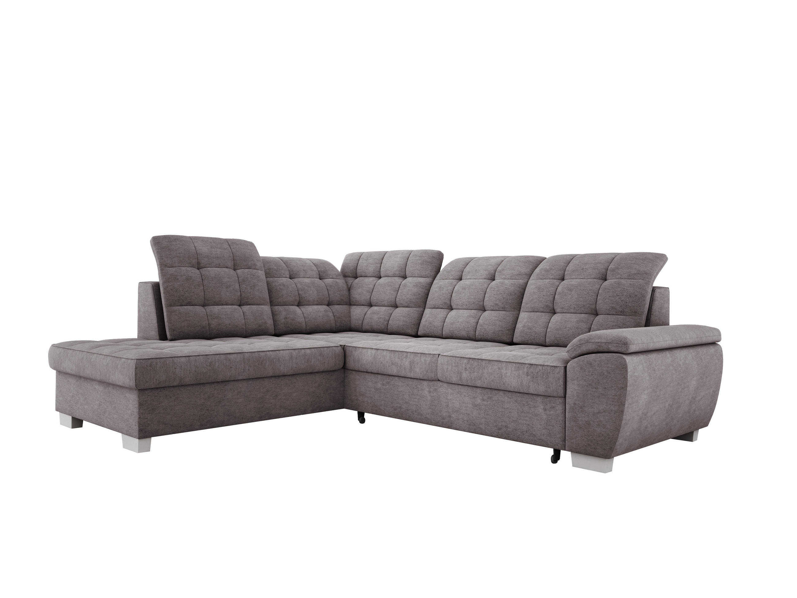 ECKSOFA LOTTA L-förmig Bettkasten verstellbare Kopfstützen hochwertige Verarbeitung lose Rückenkissen freistehend LINKS 212x258x106 cm Grey - Grau, Holz/Textil (212/258cm) - DomoHome