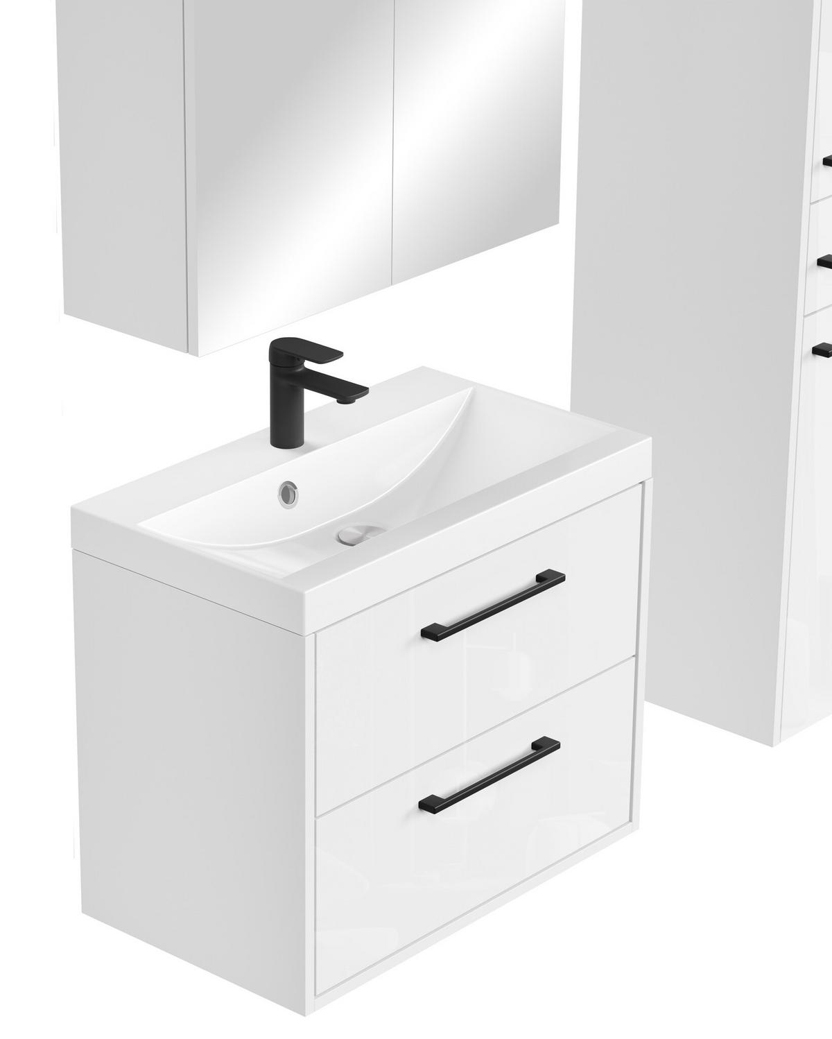 BADMÖBEL-SET Florence 4 Teile Weiß Hochglanz - 60 x 35 x 51 cm - Weiß, Holz (60/51/35cm) - Badplaats