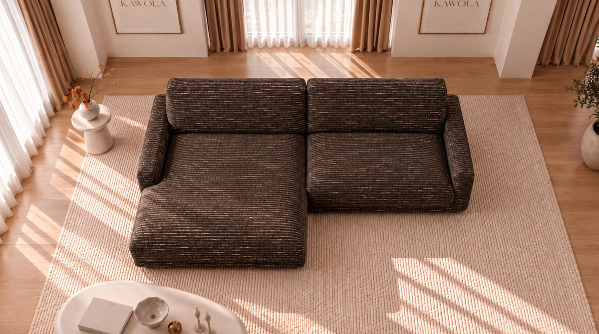 ECKSOFA MARLIN Braun Flachgewebe - Dunkelbraun/Schwarz, Kunststoff/Textil (262/168cm) - KAWOLA