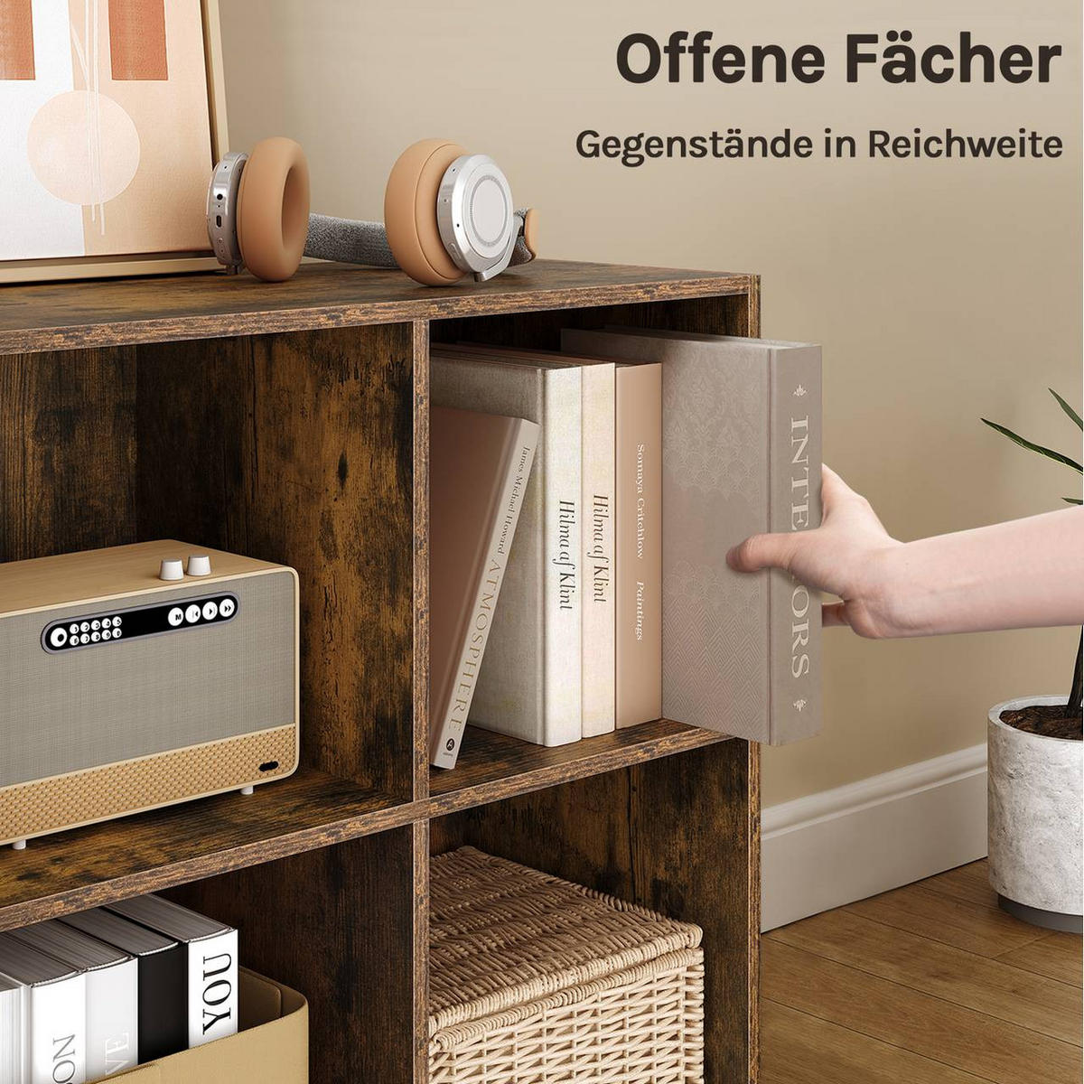 BÜCHERREGAL mit 4 Fächer, Holzwerkstoff, Rustikales Braun - Dunkelbraun, Holzwerkstoff (59.6/59.8/29cm) - Woltu