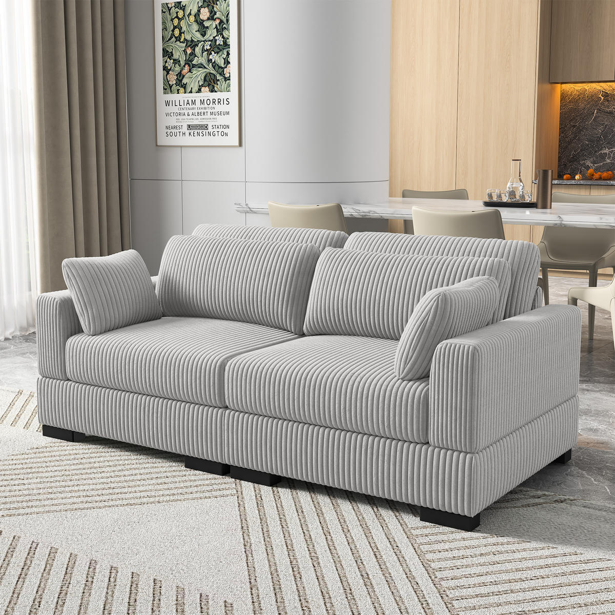 SOFA Modern Mit Streifenmuster Grau 180x87x85 Cm Komfortabel & Robust - Grau, Holz (87/85/180cm)