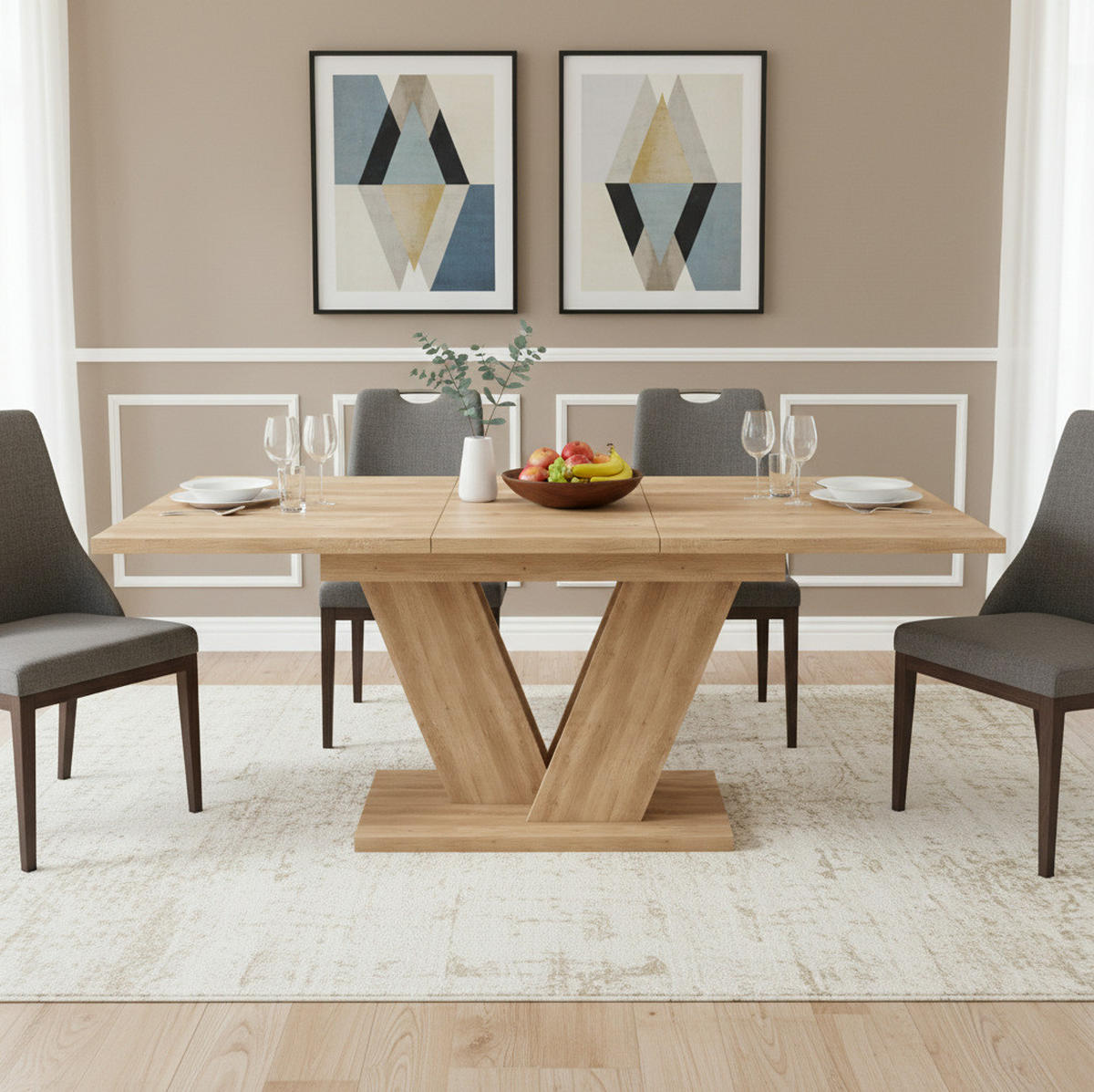 ESSTISCH 140/180/80 cm in Eichefarben ausziehbar mit V-förmigen Metallbeinen - Eichefarben, Holzwerkstoff (180/80/75.5cm) - Flora Grace