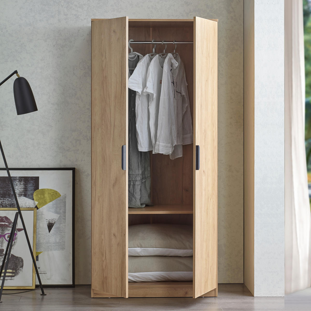 KLEIDERSCHRANK Eiselfing - Eichefarben, Holzwerkstoff (80/176/52cm) - [en.casa]