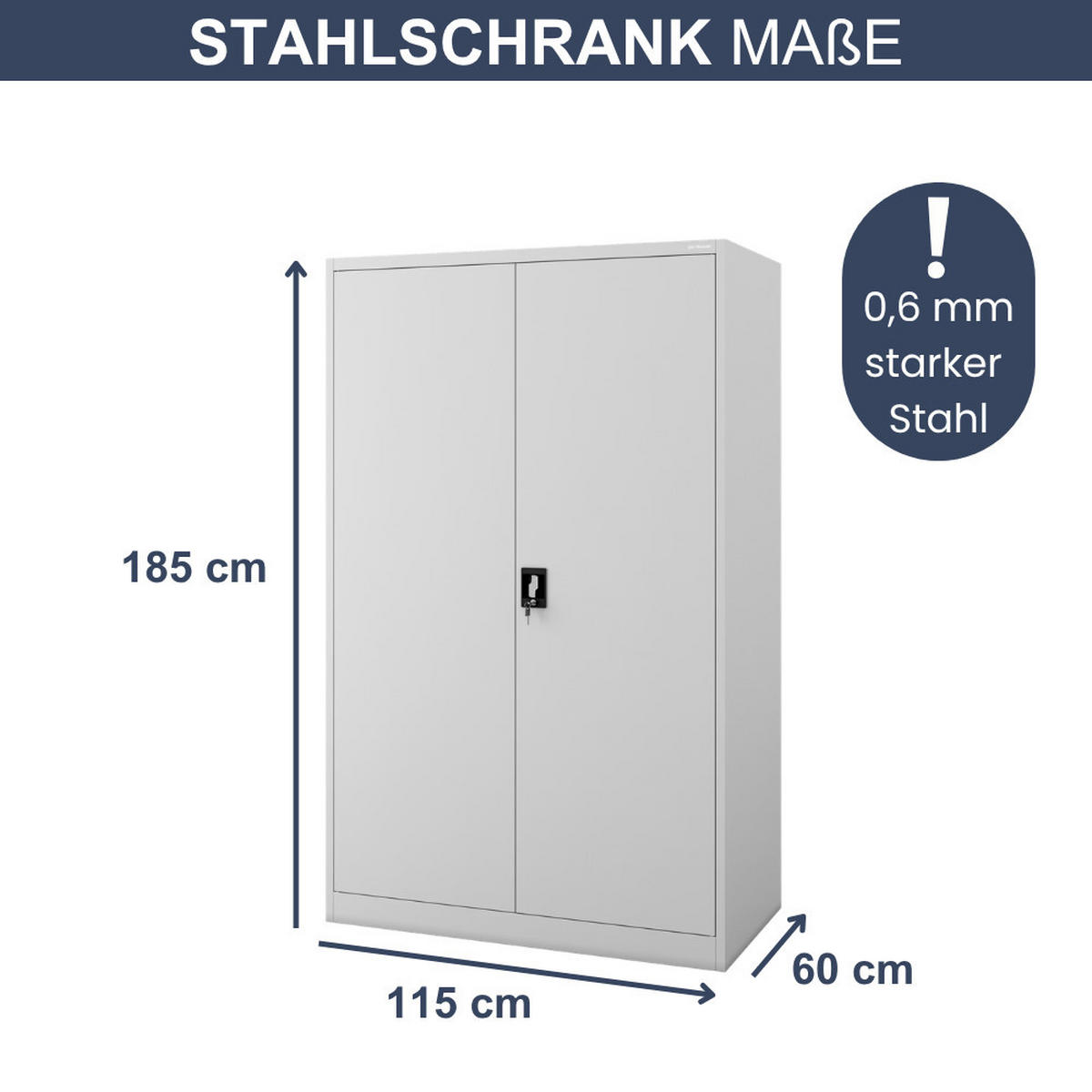 AKTENSCHRANK abschließbar KADO Flügeltüren 185x115x60cm Grau - Grau, Metall (115/185/60cm) - DELUKE