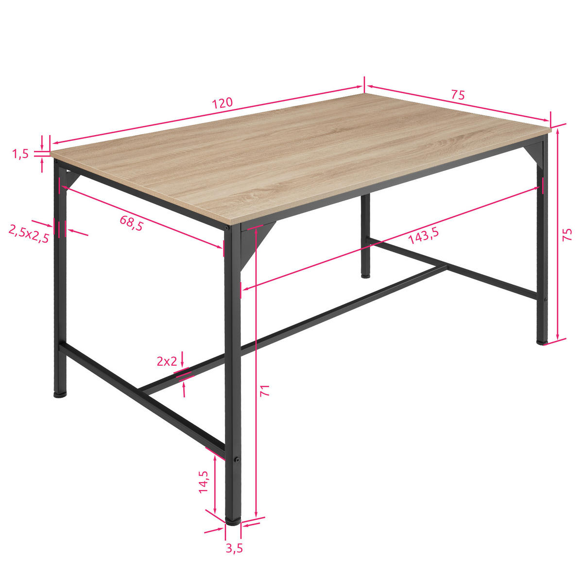 ESSTISCH Belfast,120 x 75 x 75 cm,Industrial Holz hell, Eiche Sonoma - Naturfarben, Holz (120/75/75cm) - tectake