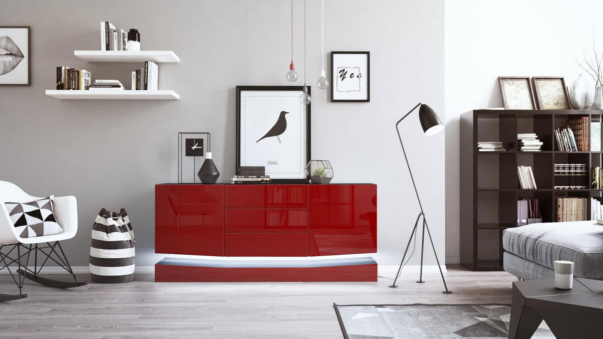 SIDEBOARD City Fronten in Bordeaux Hochglanz - Bordeaux, Holzwerkstoff (178/82/39cm) - Vladon